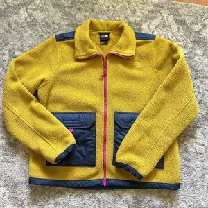 North Face Fleece Full Zip Jacket - Gold and Navy, Womens M medium